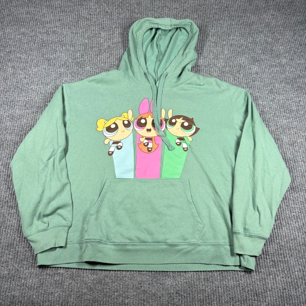 Cartoon Network Hoodie Women's XXL Powerpuff Girls Green Graphic Pullover